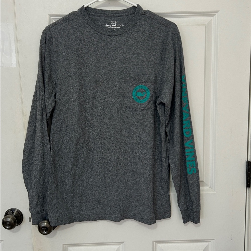 Vineyard Vines Long Sleeve Shirt Size Small Gray & Green Crewneck - Picture 2 of 5